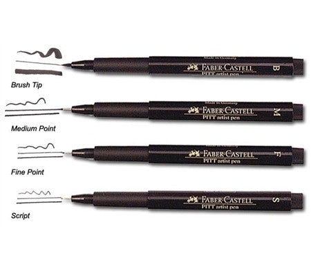 Faber-Castell : Pitt : Artists Brush Pen : Set of 4 : Black (B,SB